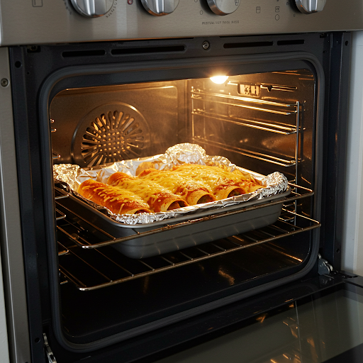 Enchiladas med kylling stekes i ovnen.