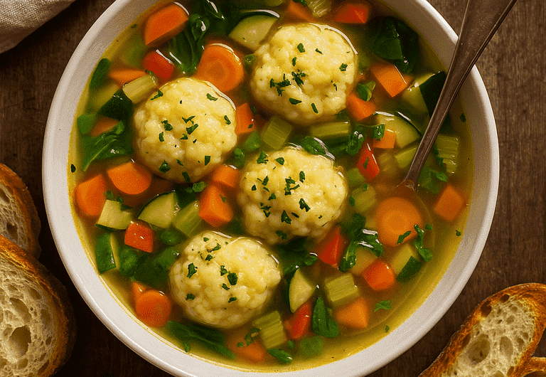 Fersk suppe med melboller