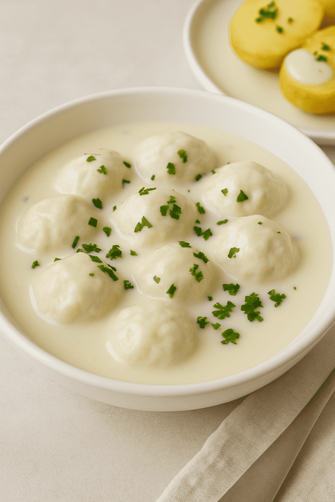 Fiskeboller i hvit saus