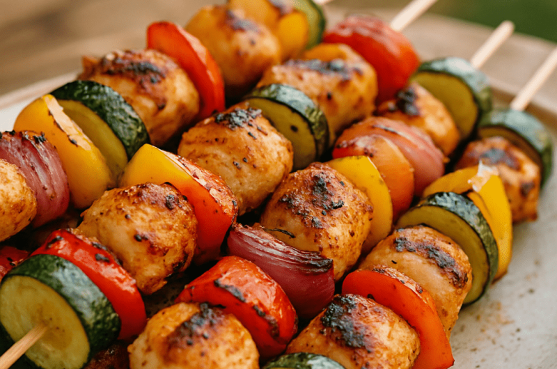Grillet kyllingspyd med grønnsaker