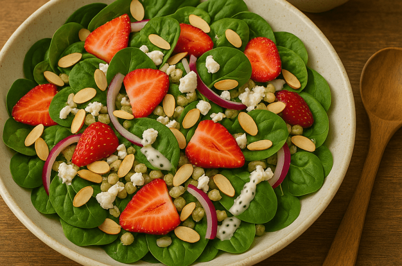 Salat med jordbær, spinat og valmuefrødressing