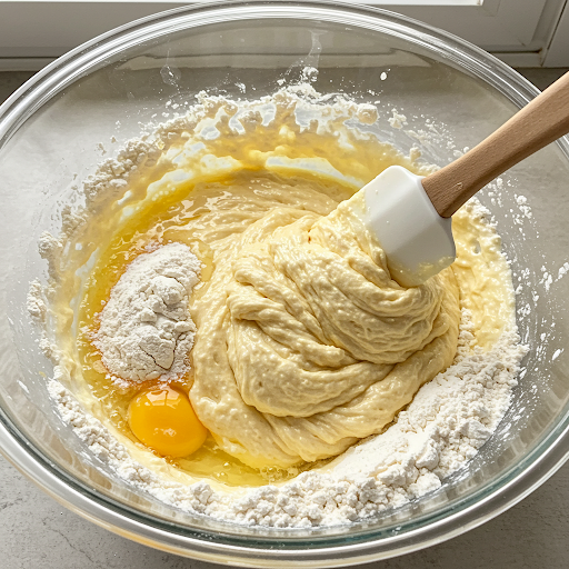 blande tørre og våte ingredienser til oreokake