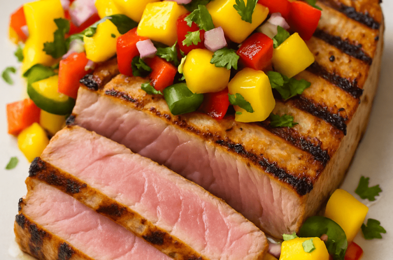 Enkel grillet tunfisk med mango salsa