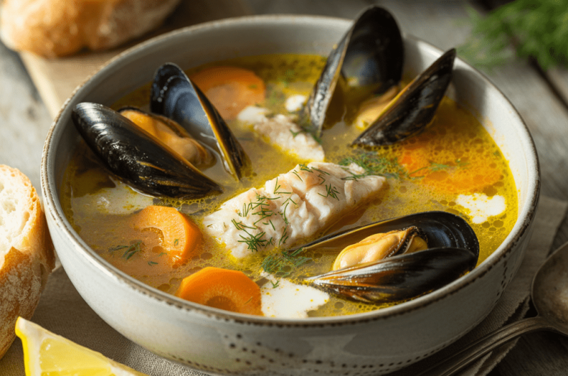 Fiskesuppe med blåskjell