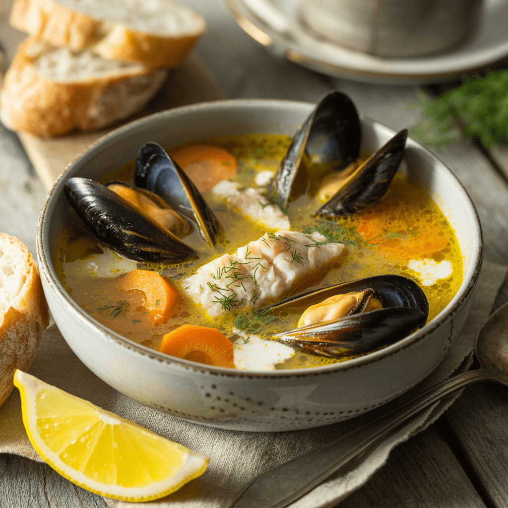 Fiskesuppe med blåskjell