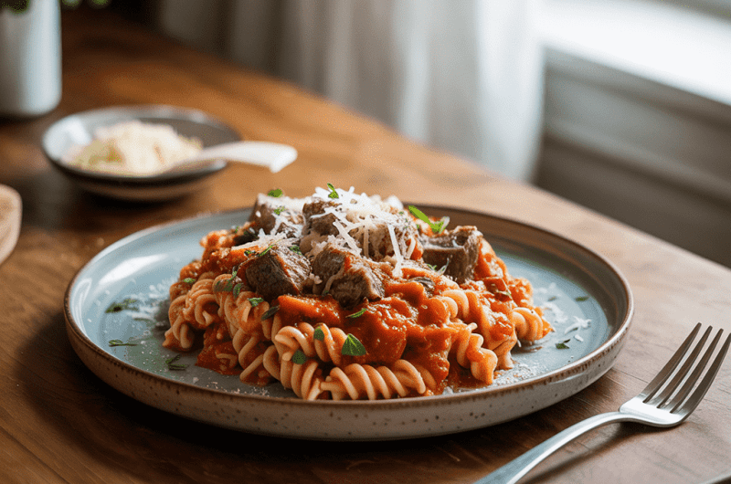 Pasta med hjortekjøtt