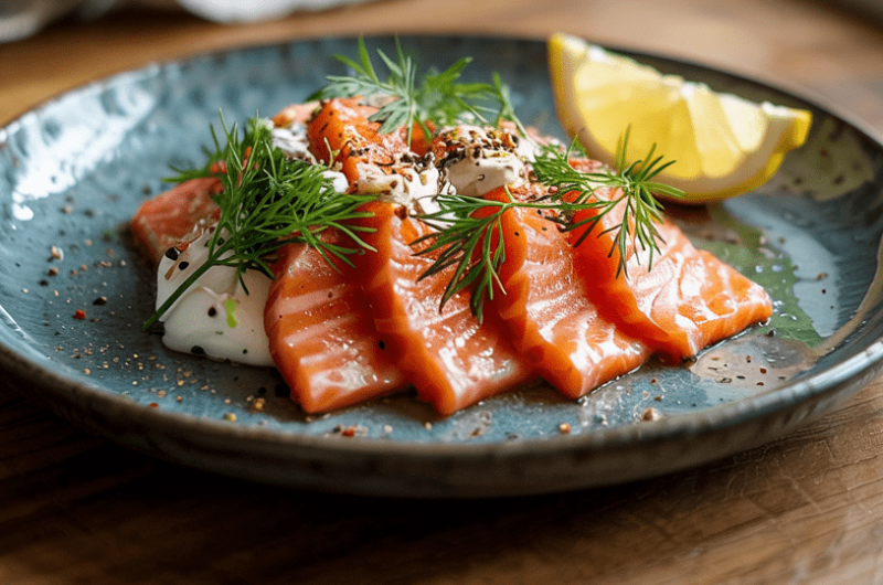 Sashimi laks med rømme og dill