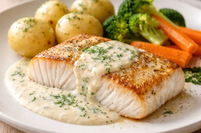 Stekt torsk med fløtesaus