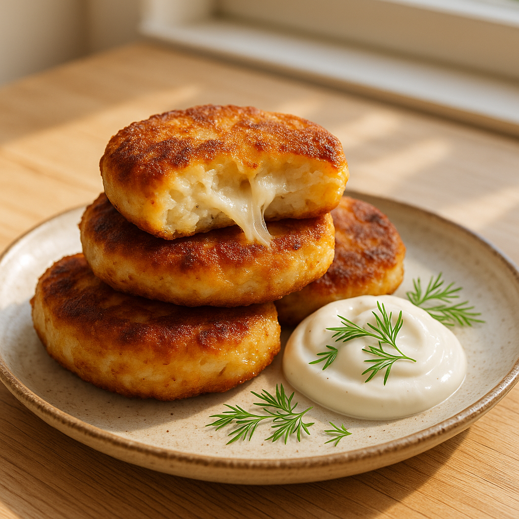 Cheesy Sei og Potetkaker – ferdig stekt og servert
